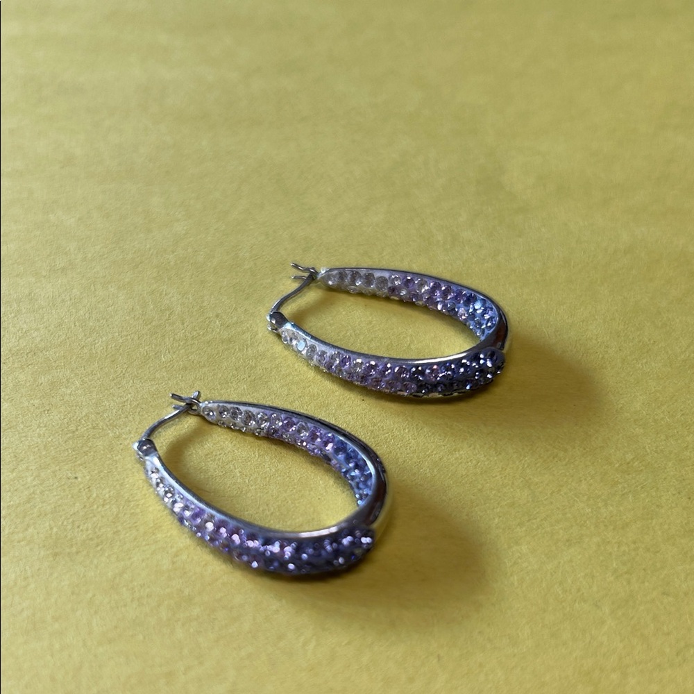 Elegant Silver and Purple Hoop Earrings